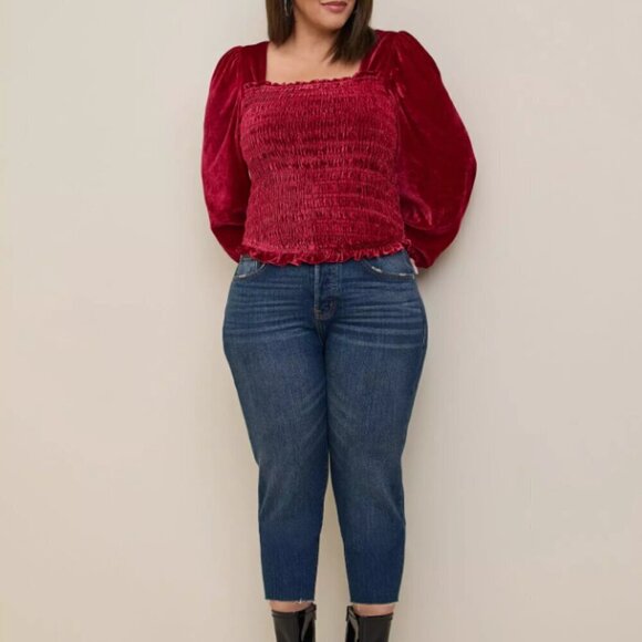 Torrid Velvet Smocked Blouson Sleeve Crop Top 3x NWT NEW - Picture 3 of 11
